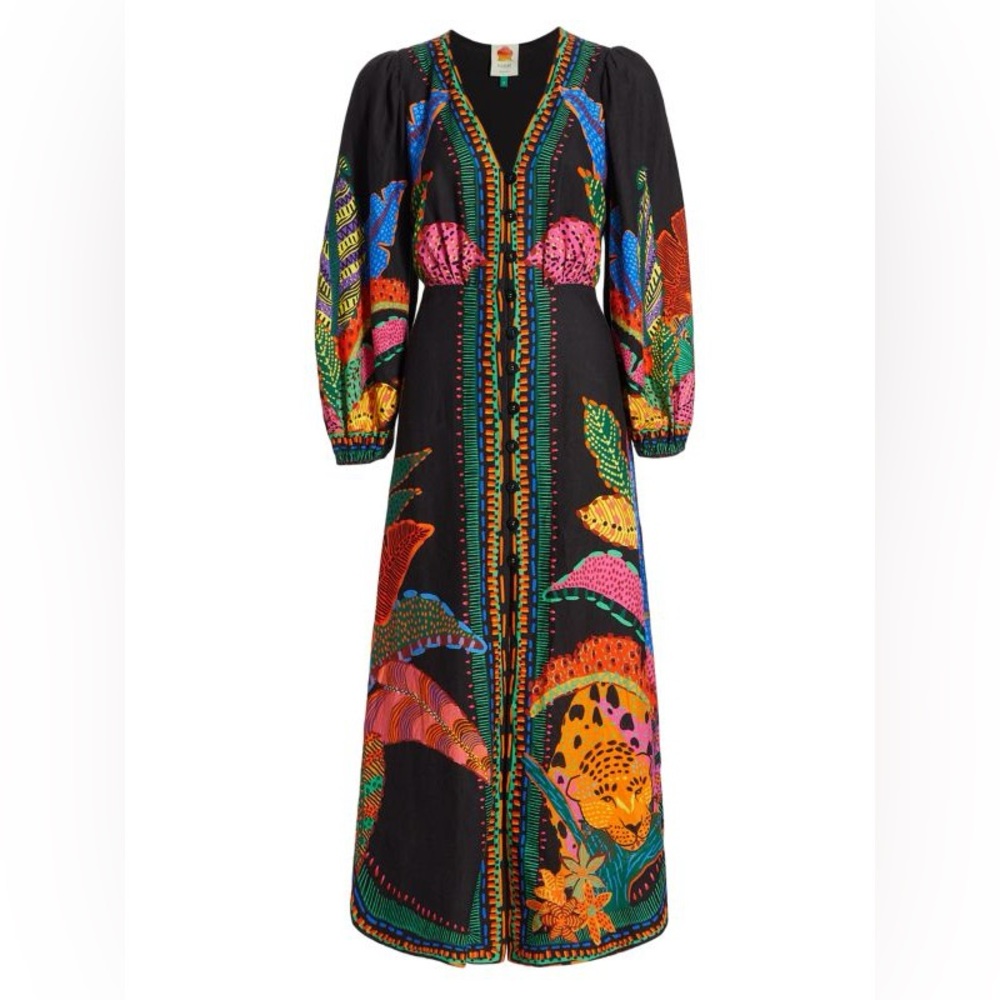 FARM Rio Colorful Patterned Black Maxi Dress